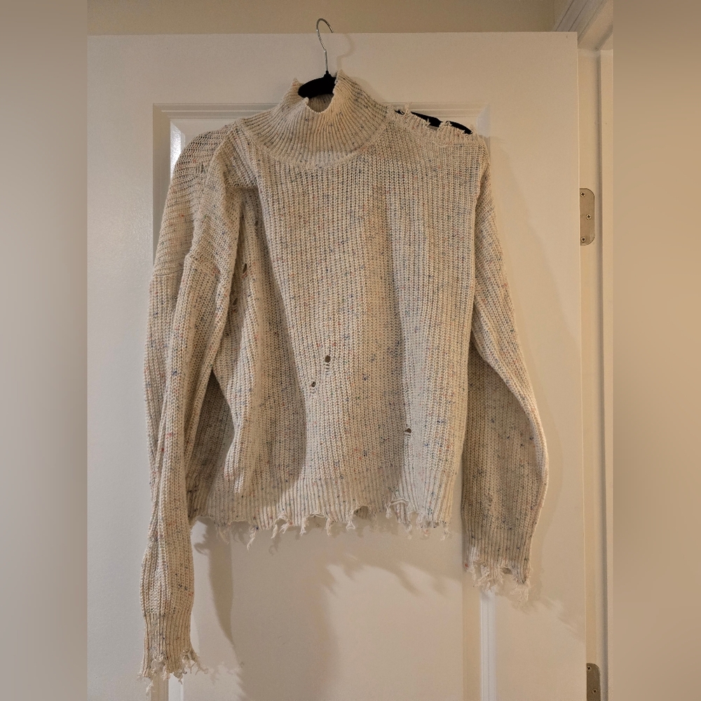 Women's Cream Off The Shoulder Cowl Neck Sweater